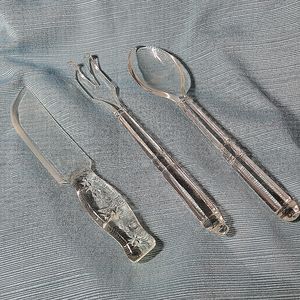 Vintage Clear Glass Knife with Salad Spoon and Fork